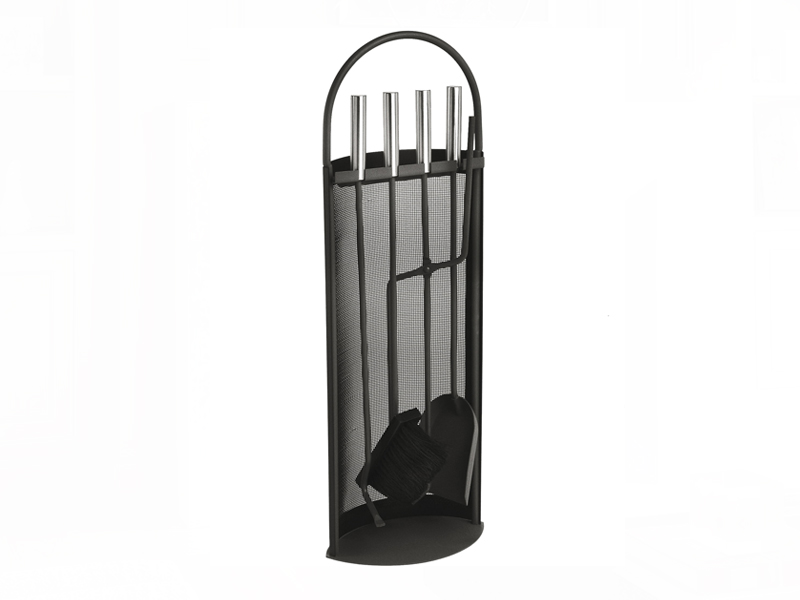 <b>Reference:</b> FT 902M <br> 
<b>Description:</b><br>  5 Piece Black Metal Fireplace Tool Set With Round Stainless Steel Handles <br><b>Dimensions:</b><br>-L= 23CM<br>-H= 70CM
