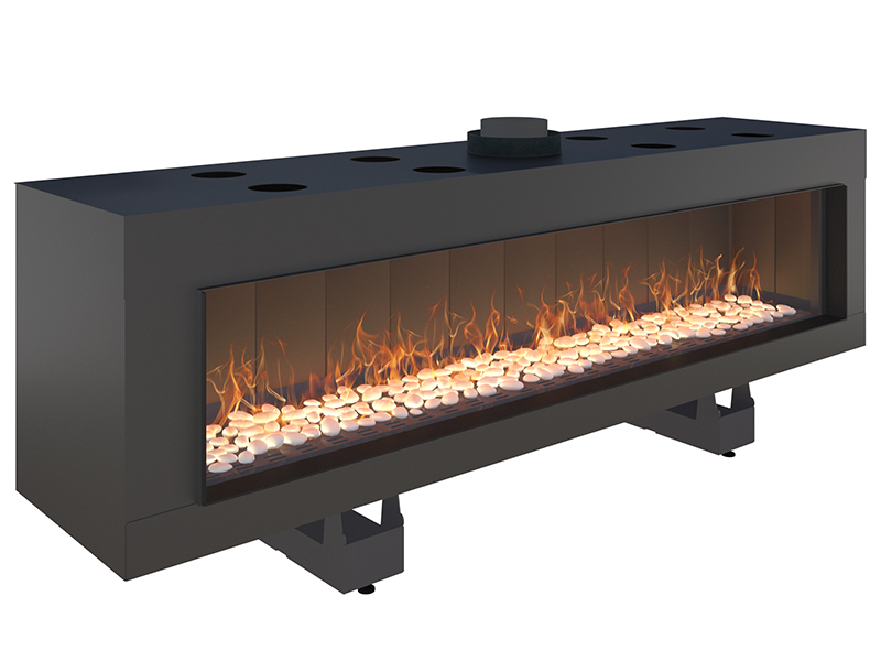 <b>Reference:</b> F.FH-D <br> 
<b>Description:</b><br>
- Horizontal Frameless Gas Fireplace  <br>
- Maxitrol system - Made in Germany<br>
<b>Options:</b><br>
- Back: Steel,Brick or Mirror<br>
- System: Full remote control system (GV60) or Manual system (GV32)<br>
- Double Burner: Z Line and bubble shape.<br>
<b>Fireplace Dimensions:</b><br>
- L= 194CM<br>
- W= 43CM<br>
- H= 70CM<br>
<b>Glass Opening Dimension:</b><br>
- L= 170CM<br>
- H= 37CM