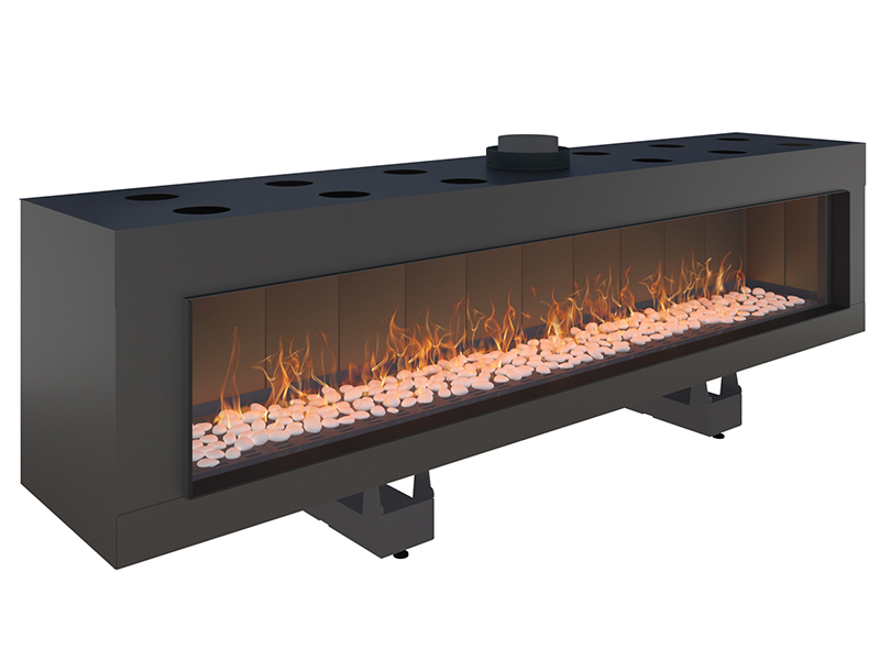 <b>Reference:</b> F.FH-E <br> 
<b>Description:</b><br>
- Horizontal Frameless Gas Fireplace  <br>
- Maxitrol system - Made in Germany<br>
<b>Options:</b><br>
- Back: Steel,Brick or Mirror<br>
- System: Full remote control system (GV60) or Manual system (GV32)<br>
- Double Burner: Z Line and bubble shape.<br>
<b>Fireplace Dimensions:</b><br>
-L= 220CM<br>
- W= 43CM<br>
- H= 75CM<br>
<b>Glass Opening Dimension:</b><br>
- L= 196CM<br>
- H= 37CM<br>
<b>Weight:</b> 173KG