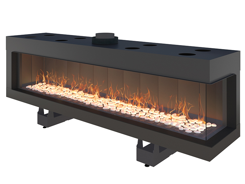 <b>Reference:</b> F.RH-D <br> 
<b>Description:</b><br>
- Right Frameless Gas Fireplace  <br>
- Maxitrol system - Made in Germany<br>
<b>Options:</b><br>
- Back: Steel,Brick or Mirror<br>
- System: Full remote control system (GV60) or Manual system (GV32)<br>
- Double Burner: Z Line and bubble shape.<br>r>
<b>Fireplace Dimensions:</b><br>
- L= 190CM<br>
- W= 43CM<br>
- H= 70CM<br>
<b>Glass Opening Dimension:</b><br>
- L= 174CM<br>
- H= 37CM