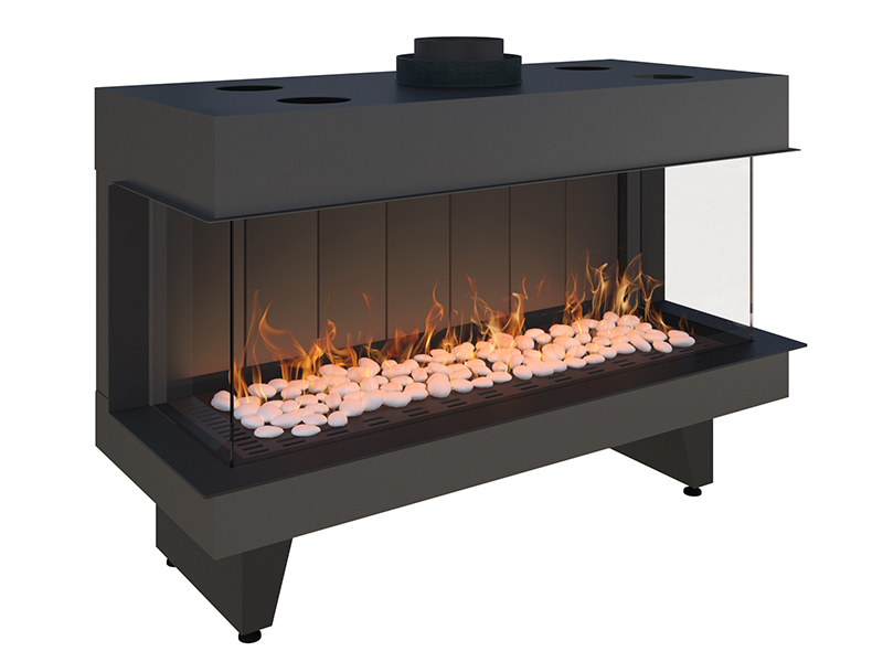 <b>Reference:</b> F.3V-A <br> 
<b>Description:</b><br>
- Three Sided Frameless Gas Fireplace  <br>
- Maxitrol system - Made in Germany<br>
<b>Options:</b><br>
- Back: Steel,Brick or Mirror<br>
- System: Full remote control system (GV60) or Manual system (GV32)<br>
- Double Burner: Z Line and bubble shape.<br>
<b>Fireplace Dimensions:</b><br>
-L= 101CM<br>- W=43CM<br>
- H= 70CM<br>
<b>Glass Opening Dimension:</b><br>- L= 93CM<br>- H=32CM
