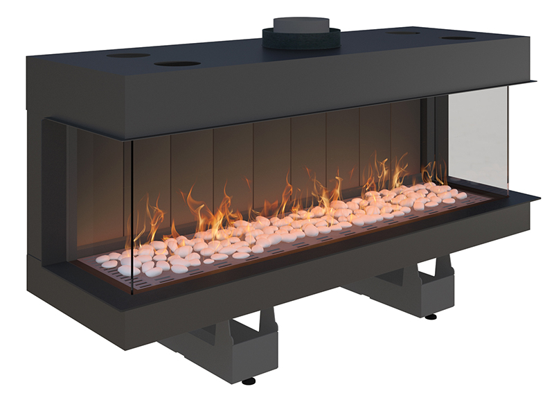 <b>Reference:</b> F.3V-B <br> 
<b>Description:</b><br>
- Three Sided Frameless Gas Fireplace  <br>
- Maxitrol system - Made in Germany<br>
<b>Options:</b><br>
- Back: Steel,Brick or Mirror<br>
- System: Full remote control system (GV60) or Manual system (GV32)<br>
- Double Burner: Z Line and bubble shape.<br>
<b>Fireplace Dimensions:</b><br>
- L= 128CM<br>
- W= 43CM<br>
- H= 70CM<br>
<b>Glass Opening Dimension:</b><br>
- L= 120CM<br>
- H= 32CM