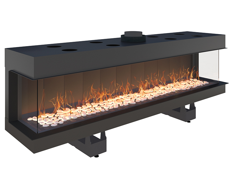 <b>Reference:</b> F.3V-D <br> 
<b>Description:</b><br>
- Three Sided Frameless Gas Fireplace  <br>
- Maxitrol system - Made in Germany<br>
<b>Options:</b><br>
- Back: Steel,Brick or Mirror<br>
- System: Full remote control system (GV60) or Manual system (GV32)<br>
- Double Burner: Z Line and bubble shape.<br>
<b>Fireplace Dimensions:</b><br>
- L= 187CM<br>
- W= 43CM<br>
- H= 70CM<br>
<b>Glass Opening Dimension:</b><br>
- L= 180CM<br>
- H= 37CM