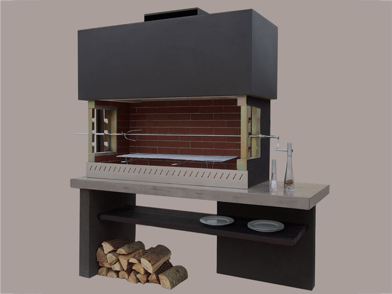 <b>Reference:</b> BBQ CASTALIA <br> </br> <b> Description</b>:
Built large grill made of firebricks and concrete. Features a wooden<br> storage shelf and a work bench.<br> There is the possibility of placing marble, granite or tile.<br> It includes simple metal frames on the right and left sides. Steel frame made of steel<br>
<b>Dimensions:</b><br>- L= 200CM<br>- W= 90CM<br>- H= 210CM<br><b>Weight:</b> 635KG