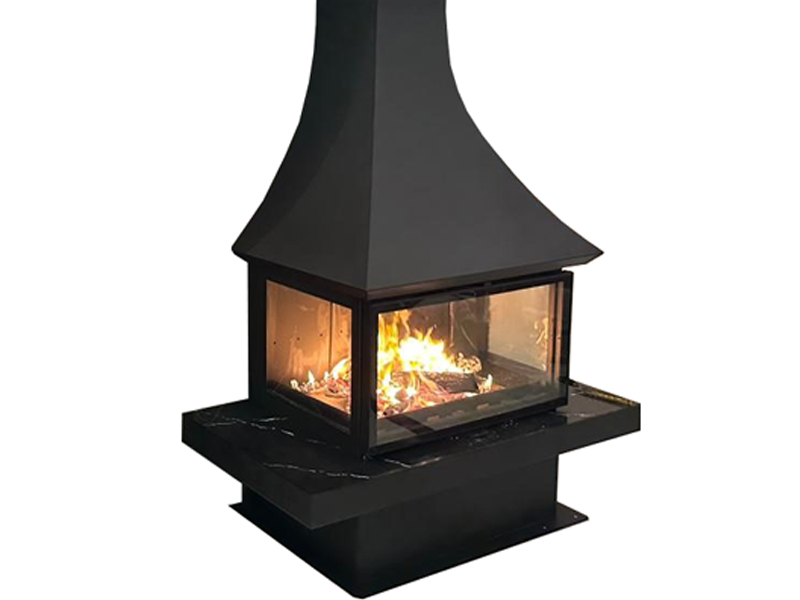 <b>Reference:</b> Loft fireplace 3V 90G <br> 
<b>Description:</b><br>-Freestanding Metal Fireplace <br>
- Heat output range: 9-18kW <br>
- Nominal heat output: 15kW <br>
- Flue socket: ø230 MM<br>
<b>Dimensions:</b><br>- L= 880CM<br>- W= 60CM<br>- H= 50CM
