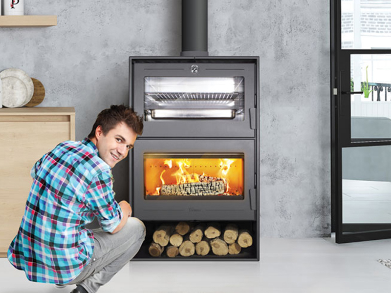<b>Reference:</b> OSLO <br> 
<b>Description:</b><br>Steel wood stove.<br>
- Stainless steel oven with refractory base.<br>
- Oven plate and grill. <br>
- Double Combustion system with independent control. <br>
- Extra clean glass system<br>
- Heat output range: 7.5-13.5kW <br>
- Nominal heat output: 10.5kW <br>
- Flue socket: ø150 MM<br>
- Heating area: 80 m2 <br>
- Heating volume: 200 m3 <br>
<b>Dimensions:</b><br>- L= 70CM<br>- W= 40CM<br>- H= 114CM<br><b>Weight:</b> 140KG