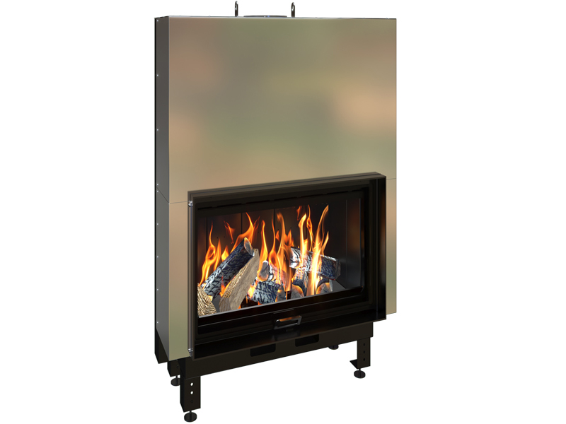 <b>Reference:</b> ECO BRUNER FLAT 80 <br> 
<b>Description:</b><br>- Steel fireplace with guillotine door. <br>
- Double combustion <br>
- Double Cleaning glass system <br>
- Option: Brick or vermiculite <br>
- Heat output: 16kW <br>
- Flue socket: ø250 MM<br>
- Heating area: 150 m2 <br>
<b>External Dimensions:</b><br>- L= 103CM<br>- W= 56CM<br>- H= 139CM<br>
<b>Opening Dimensions:</b><br>- L= 83CM<br>- H= 54CM<br>
<b>Weight:</b> 340KG