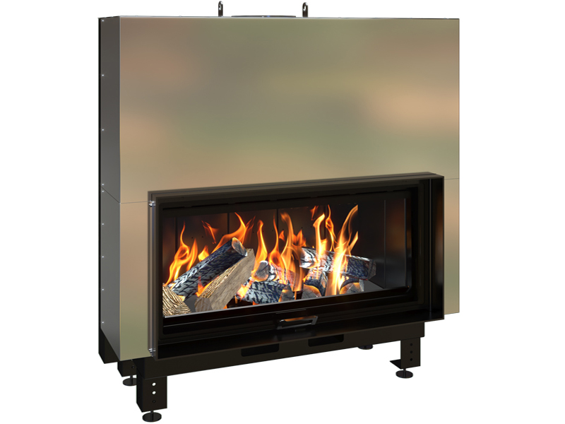 <b>Reference:</b> ECO BRUNER FLAT 130 <br> 
<b>Description:</b><br>- Steel fireplace with guillotine door. <br>
- Double combustion <br>
- Double Cleaning glass system <br>
- Option: Brick or vermiculite <br>
- Heat output: 19kW <br>
- Flue socket: ø250 MM<br>
- Heating area: 165 m2 <br>
<b>External Dimensions:</b><br>- L= 153CM<br>- W= 64CM<br>- H= 139CM<br>
<b>Opening Dimensions:</b><br>- L= 133CM<br>- H= 54CM<br>
<b>Weight:</b> 450KG