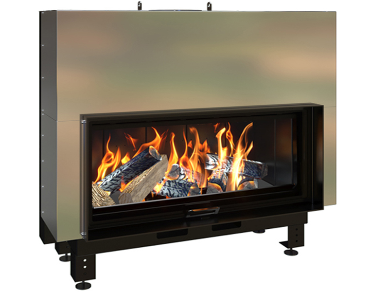 <b>Reference:</b> ECO BRUNER FLAT 150 <br> 
<b>Description:</b><br>- Steel fireplace with guillotine door. <br>
- Double combustion <br>
- Double Cleaning glass system <br>
- Option: Brick or vermiculite <br>
- Heat output: 19kW <br>
- Flue socket: ø300 MM<br>
- Heating area: 185 m2 <br>
<b>External Dimensions:</b><br>- L= 178CM<br>- W= 64CM<br>- H= 159CM<br>
<b>Opening Dimensions:</b><br>- L= 153CM<br>- H= 65CM<br>
<b>Weight:</b> 460KG