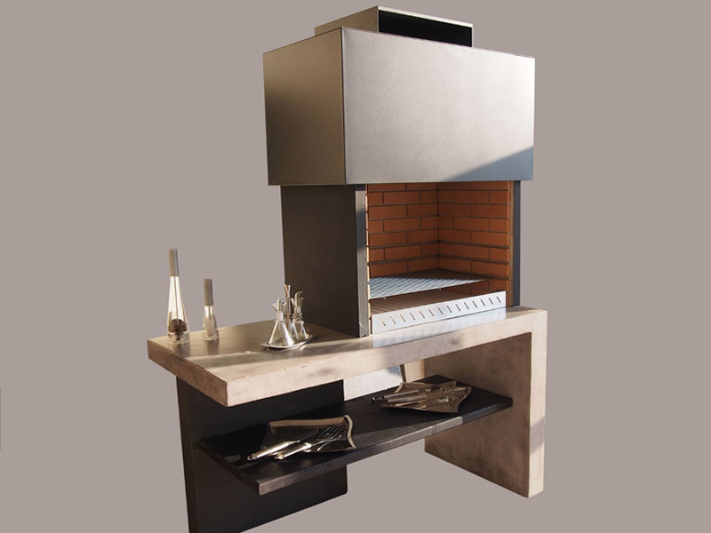 <b>Reference:</b> BBQ AELIA <br> <b>Description:</b> Built large grill made of firebricks and concrete. Features a wooden<br> storage shelf and a work bench.<br> There is the possibility of placing marble, granite or tile.<br> It includes simple metal frames on the right and left sides. Steel frame made of steel.<br>
<b>Dimensions:</b><br>- L= 150CM<br>- W= 70CM<br>- H= 210CM<br><b>Weight:</b> 320KG