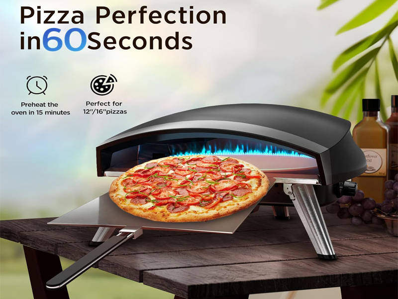 <b>Reference:</b> Gas Oven <br> 
<b>Dimensions:</b> 65.5x60x37cm<br><br><b>Description:</b><br> - Auto-rotatable stone size: 40.8*40.8*1.5 cm <br>- Heat Input: 27,000 BTU / 8.0kW <br> - Heat Input: 27,000 BTU <br> -Construction: Cold roll steel body with black powder coating and dark grey cast aluminum cap <br> - Materials: Metal and Stainless Steel <br> - Ignition System: Pulser ignition <br> - Special Features: Auto-rotatable stone, pulser ignitor <br> - Burner Type: U-Type #304 S/S <br>
<b> Weight: </b> G.W/N.W:24.6kg/18.3kg